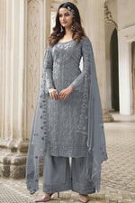 Load image into Gallery viewer, Embroidered Work Grey Color Net Fabric Admirable Palazzo Suit
