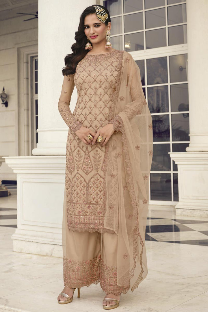 Chikoo Color Net Fabric Function Wear Divine Salwar Suit
