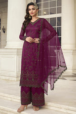 Load image into Gallery viewer, Net Fabric Wine Color Function Wear Solid Salwar Suit
