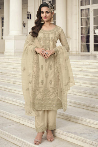 Function Wear Net Fabric Cream Color Mesmeric Salwar Suit