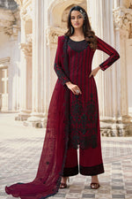 Load image into Gallery viewer, Net Fabric Maroon Color Fantastic Salwar Suit With Embroidered Work

