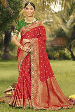 Load image into Gallery viewer, Engaging Red Color Art Silk Fabric Saree With Weaving Work
