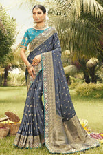 Load image into Gallery viewer, Classic Weaving Work On Grey Color Saree In Art Silk Fabric
