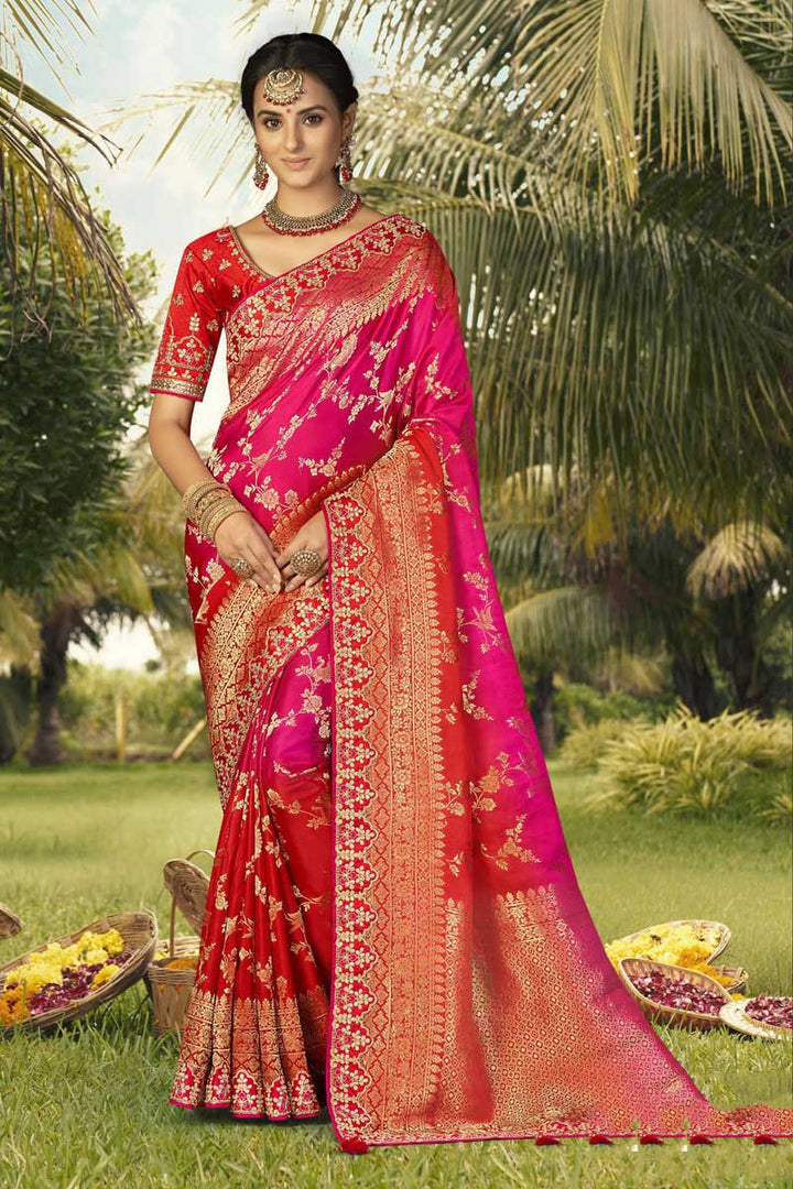 Amazing Pink Color Art Silk Fabric Saree With Weaving Work