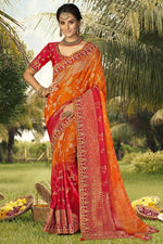Load image into Gallery viewer, Entrancing Art Silk Fabric Saree In Orange Color With Weaving Work
