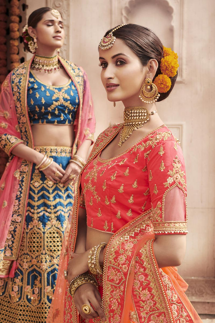 Wedding Function Wear Pink Color Embroidered Lehenga In Silk Fabric