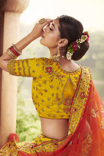 Load image into Gallery viewer, Silk Fabric Wedding Function Wear Yellow Color Embroidered Lehenga

