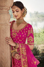 Load image into Gallery viewer, Magenta Color Wedding Function Wear Embroidered Lehenga In Silk Fabric
