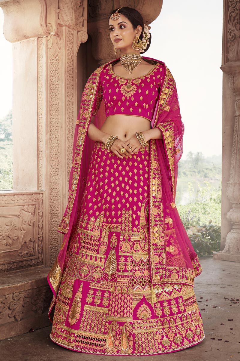 Magenta Color Wedding Function Wear Embroidered Lehenga In Silk Fabric