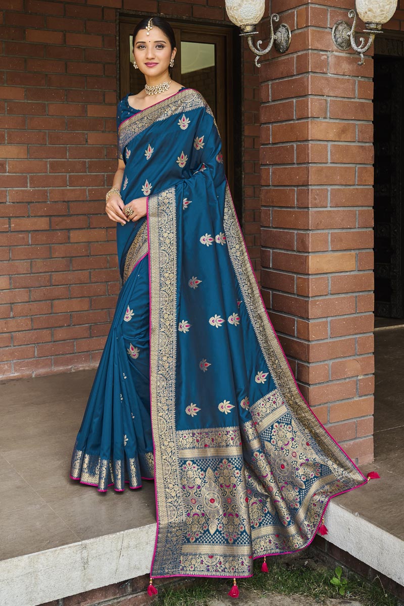 Art Silk Fabric Teal Color Weaving Work Function Wear Trendy Saree | Buy Online India