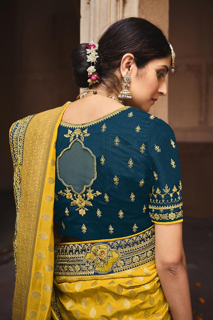 Yellow Color Art Silk Fabric Weaving Work Sangeet Wear Saree