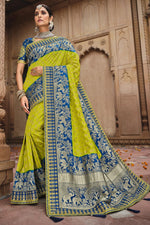 Load image into Gallery viewer, Designer Weaving Work Reception Wear Green Color Saree In Art Silk Fabric

