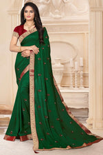 Load image into Gallery viewer, Art Silk Fabric Wedding Wear Fancy Green Color Lace Work Saree
