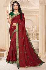 Load image into Gallery viewer, Art Silk Fabric Fancy Sangeet Wear Maroon Color Lace Work Saree
