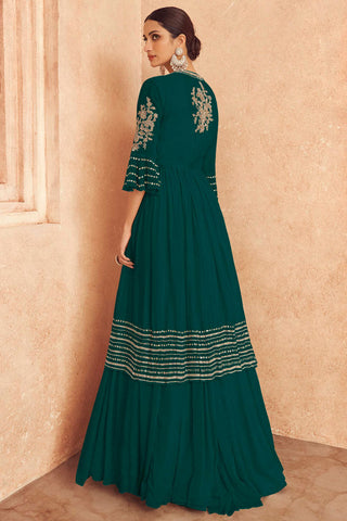 Green Chinon Silk Readymade Gown