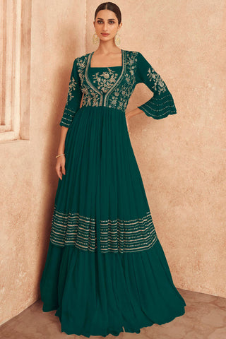 Green Chinon Silk Readymade Gown