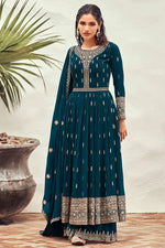 Load image into Gallery viewer, Vartika Singh Captivating Teal Color Georgette Palazzo Suit
