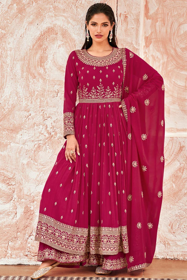 Vartika Singh Fetching Georgette Palazzo Suit In Rani Color