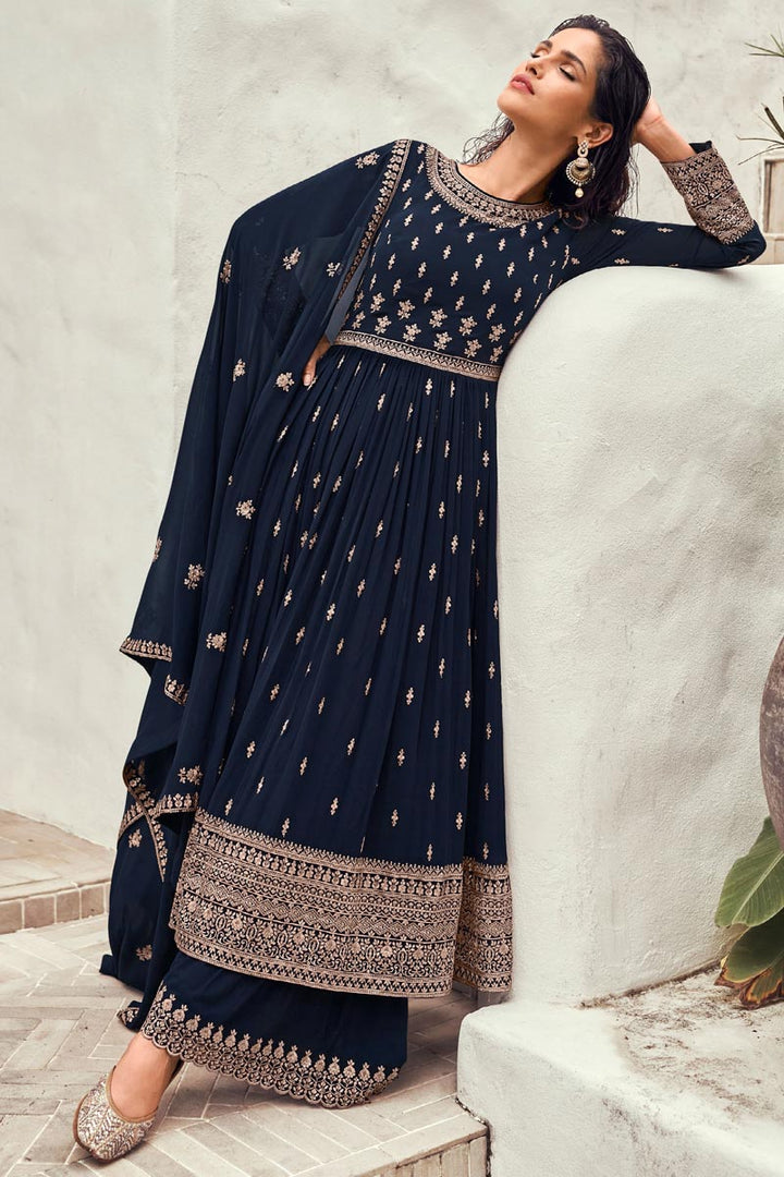 Vartika Singh Stunning Blue Color Georgette Palazzo Suit