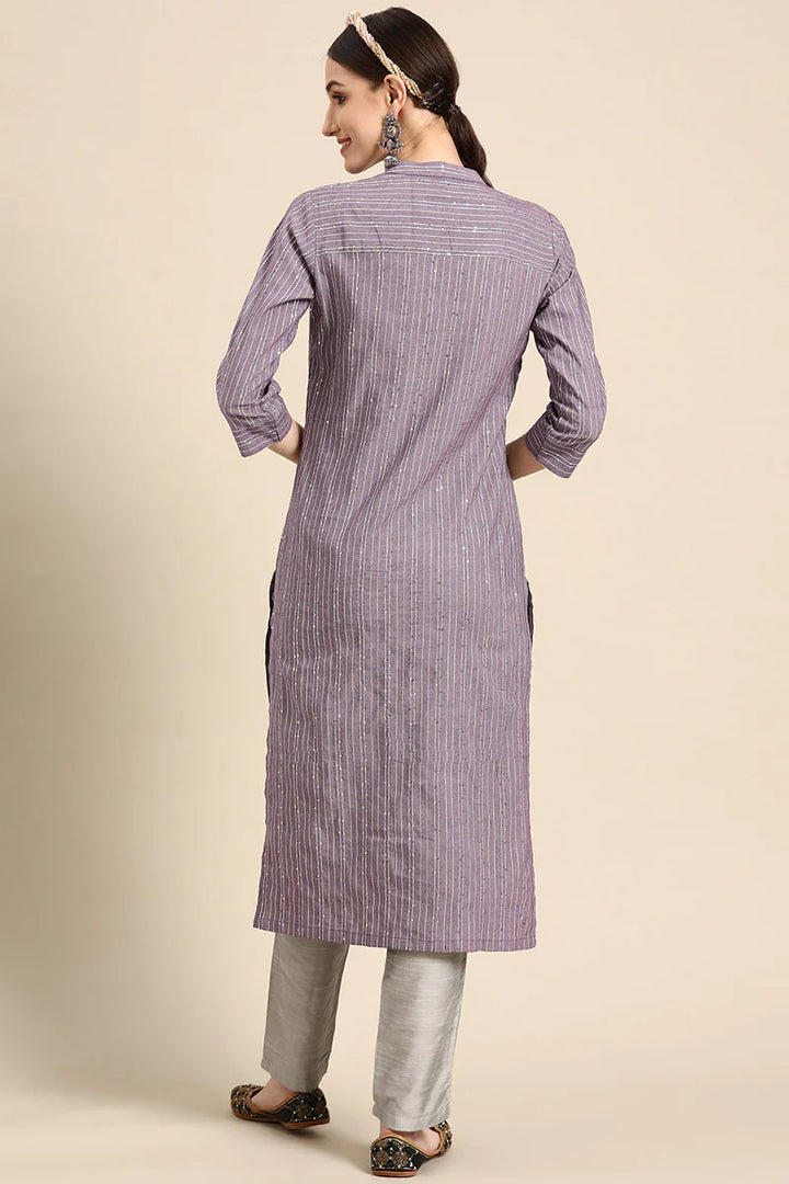 Lavender Color Casual Look Engrossing Kurti In Cotton Fabric