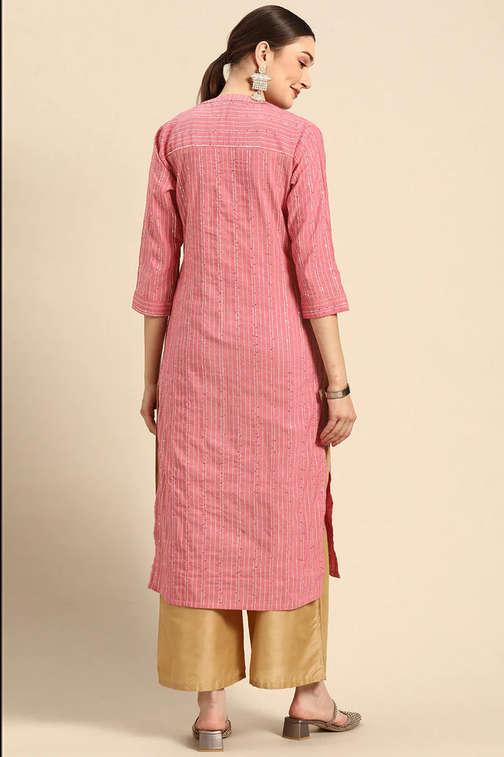 Riveting Casual Look Cotton Fabric Kurti In Pink Color