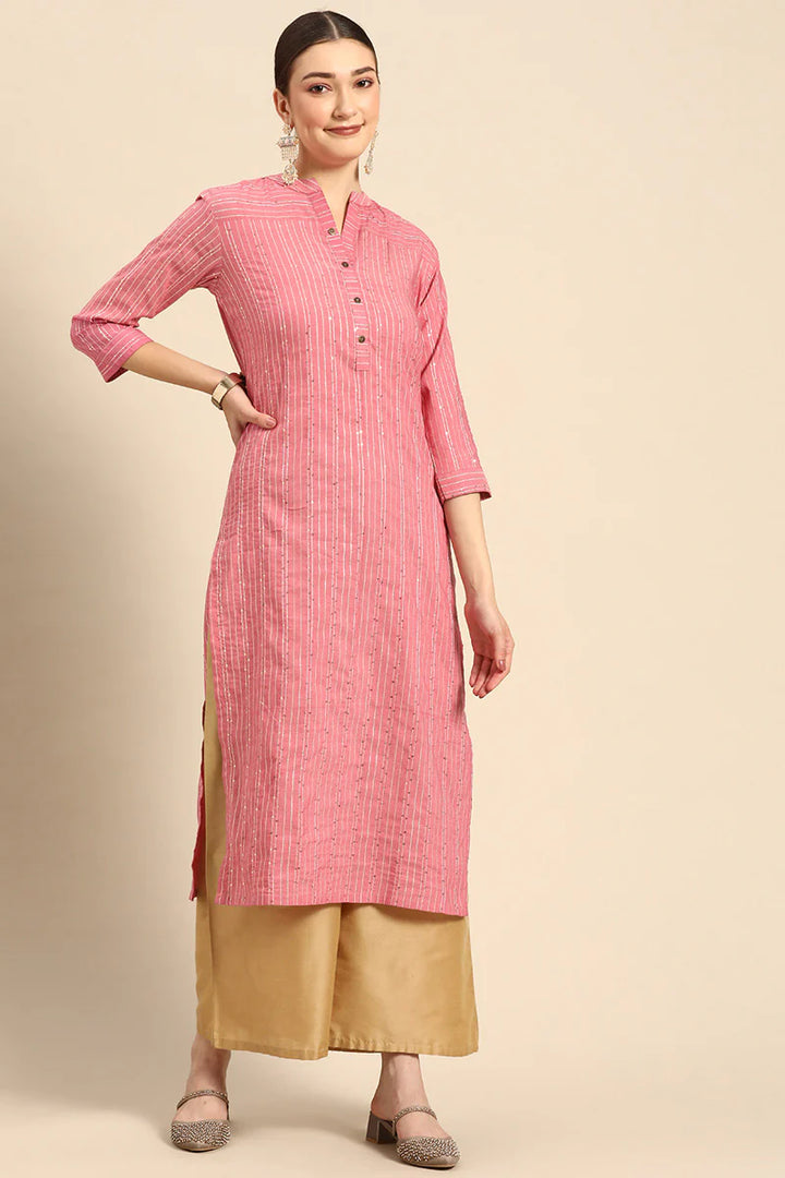 Riveting Casual Look Cotton Fabric Kurti In Pink Color