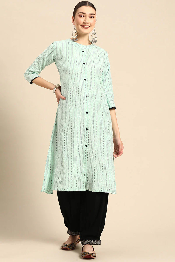 Sea Green Color Cotton Fabric Precious Kurti In Casual Look
