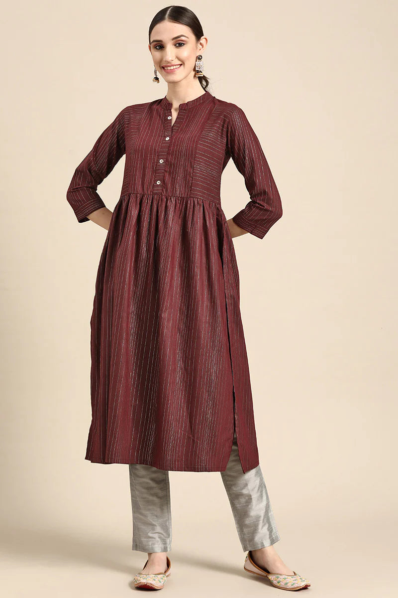 Maroon Color Admirable Casual Look Kurti In Cotton Fabric