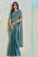 Load image into Gallery viewer, Teal Color Gorgeous Party Look Art Silk Fabric Saree With Sequins Work
