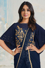 Load image into Gallery viewer, Navy Blue Color Sequins Work Pleasant Party Look Lycra Fabric Saree
