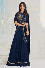 Load image into Gallery viewer, Navy Blue Color Sequins Work Pleasant Party Look Lycra Fabric Saree
