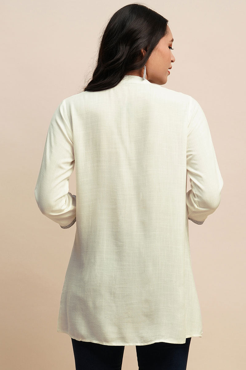 White Color Ingenious Embroidered Readymade Short Kurti