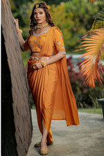 Load image into Gallery viewer, Silk Fabric Wedding Look Orange Color Fantastic Lehenga
