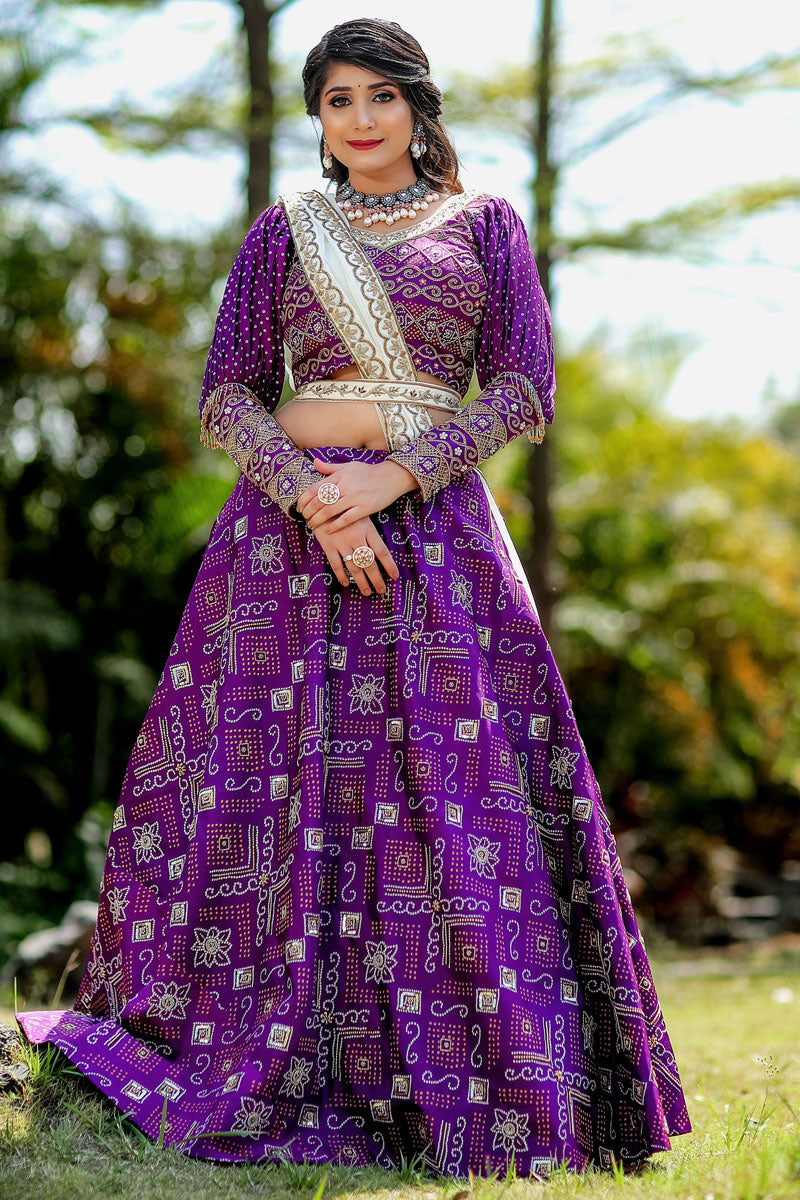 Silk Fabric Wedding Look Stunning Lehenga In Purple Color
