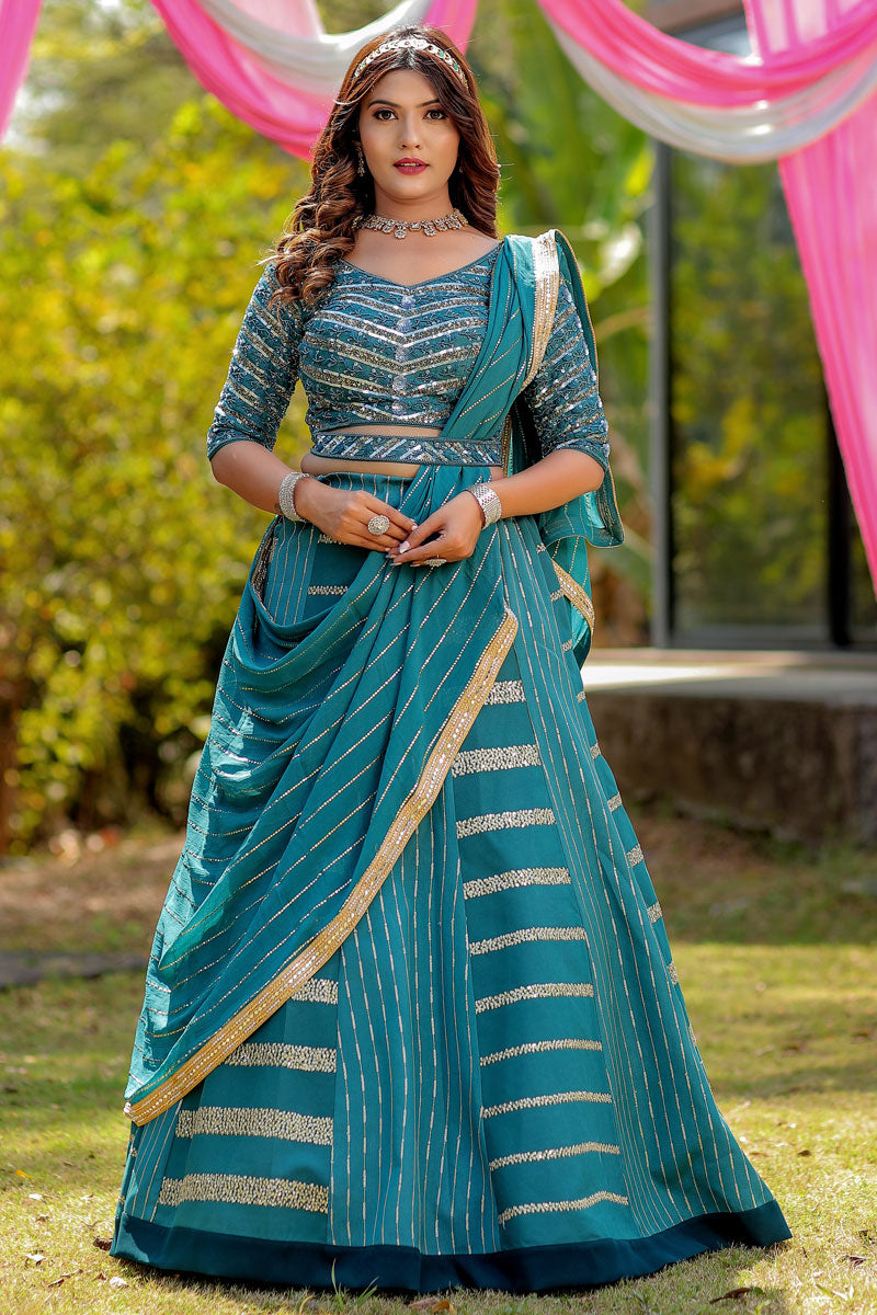 Wedding Look Silk Fabric Sky Blue Color Wonderful Lehenga