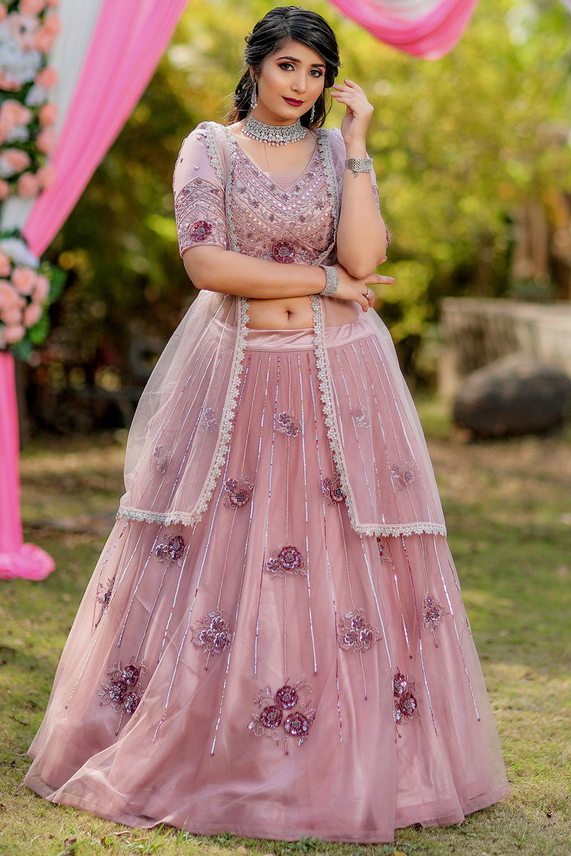 Organza Fabric Wedding Look Pink Color Stunning Lehenga