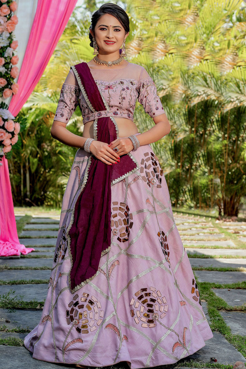 Silk Fabric Wedding Look Bewitching Pink Color Lehenga