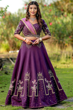 Load image into Gallery viewer, Silk Fabric Wedding Look Awesome Lehenga In Purple Color
