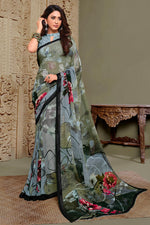 Load image into Gallery viewer, Printed Georgette Fabric Daily Wear Simple Saree In Grey Color
