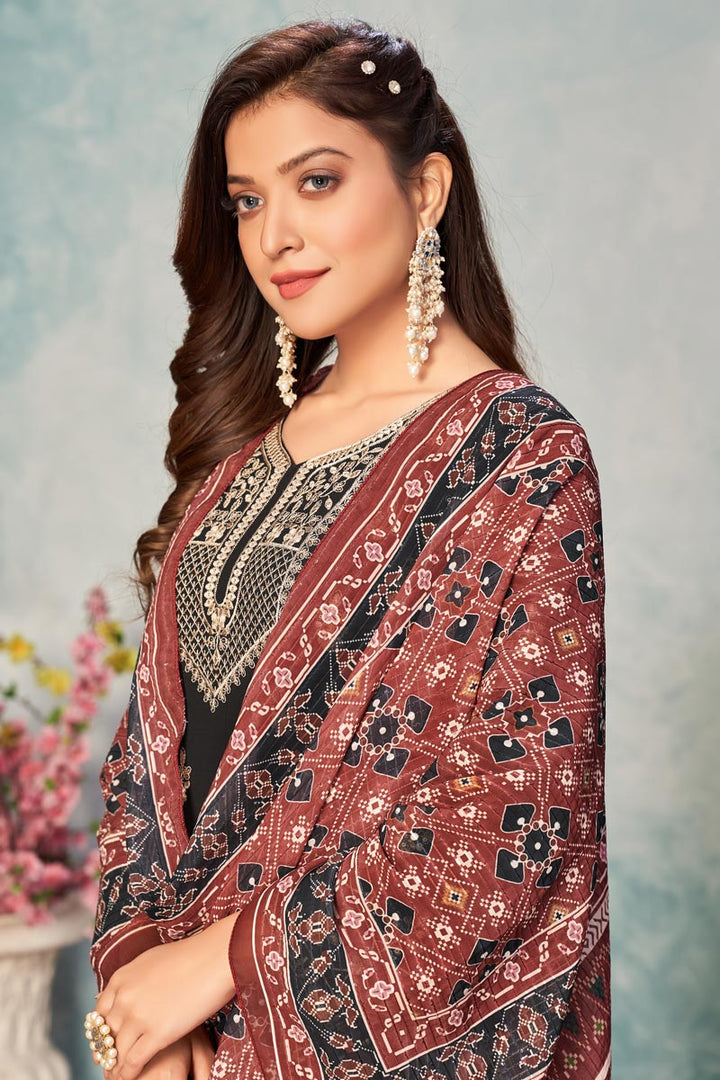 Black Color Festival Wear Georgette Fabric Salwar Kameez