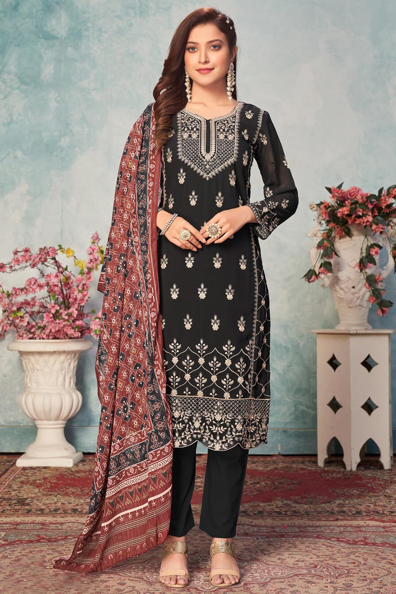 Black Color Festival Wear Georgette Fabric Salwar Kameez