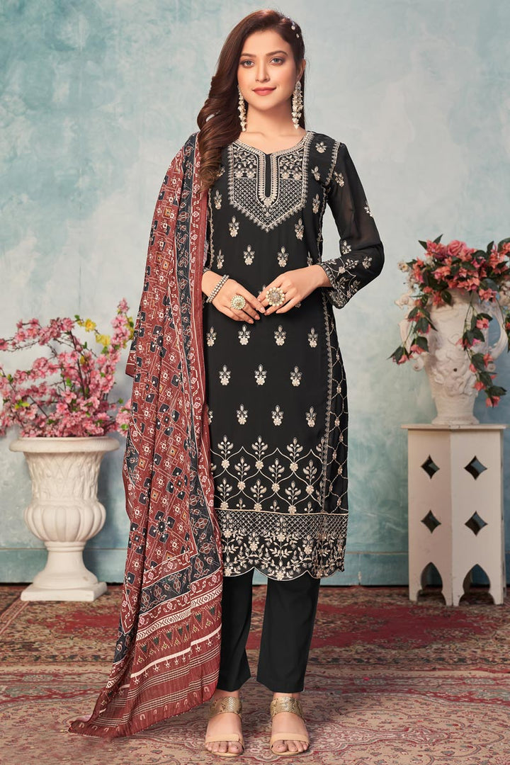 Black Color Festival Wear Georgette Fabric Salwar Kameez