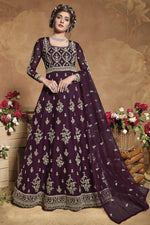 Load image into Gallery viewer, Purple Color Party Wear Embroidered Anarkali Dress In Net Fabric
