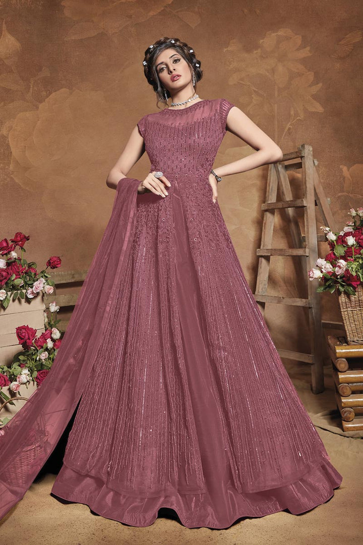 Pink Color Party Wear Net Fabric Embroidered Anarkali Dress