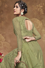 Load image into Gallery viewer, Net Fabric Sangeet Wear Embroidered Gown Style Anarkali Dress In Sea Green Color
