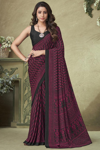 Crepe Silk Black Color Printed Saree