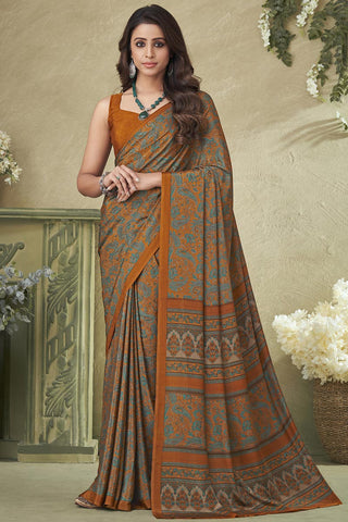 Orange Color Crepe Silk Printed Saree