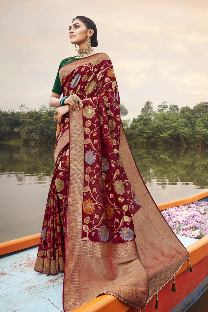 Maroon Color Art Silk Fabric Festive Wear Saree