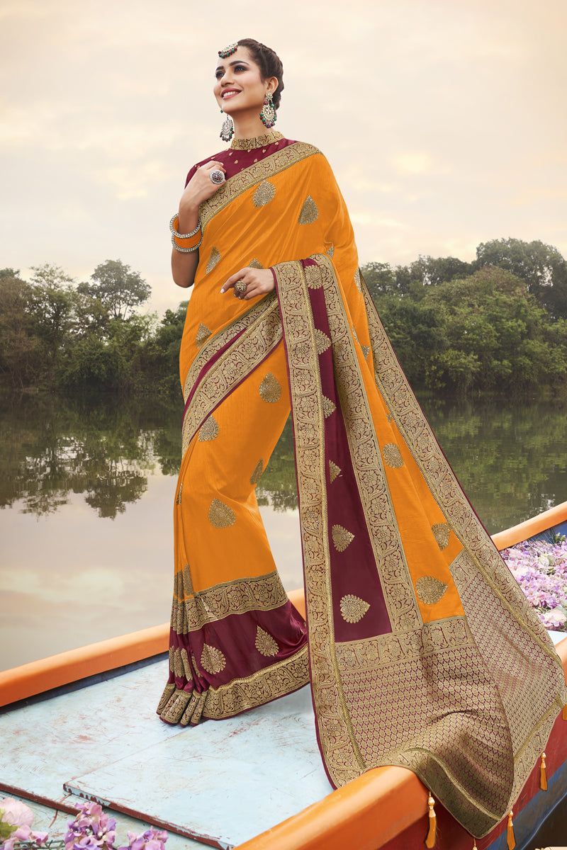 Orange Color Art Silk Fabric Occasion Wear Saree