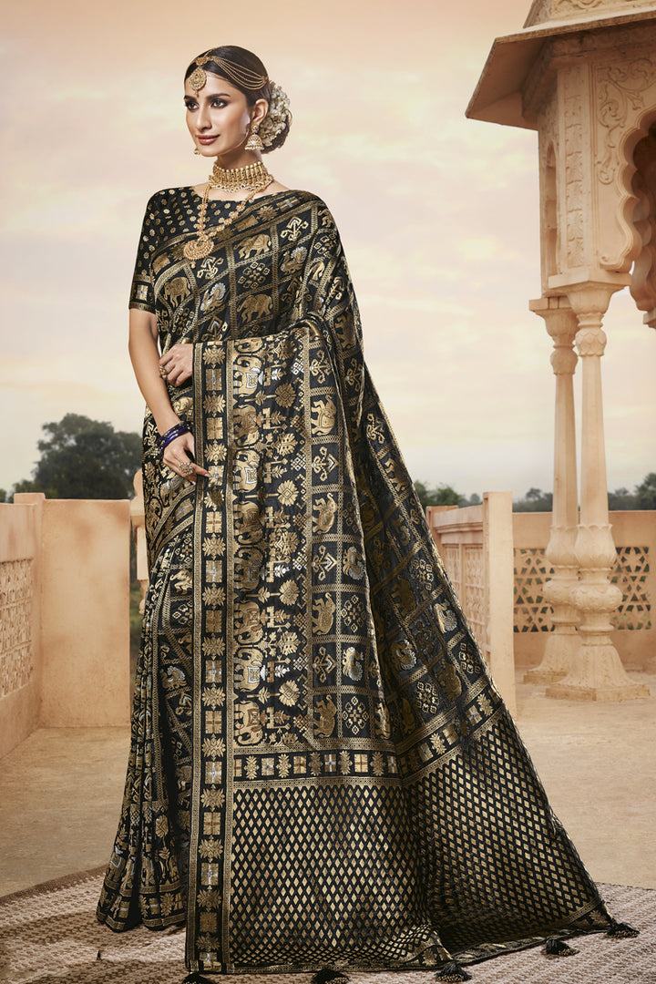 Black Color Art Silk Fabric Occasion Wear Saree